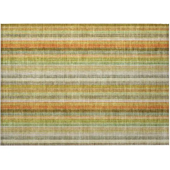 Tan Orange and Green Striped Washable Non Skid Indoor Outdoor Area Rug Photo 5