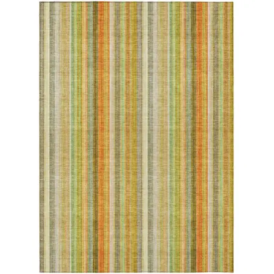 Tan Orange and Green Striped Washable Non Skid Indoor Outdoor Area Rug Photo 2