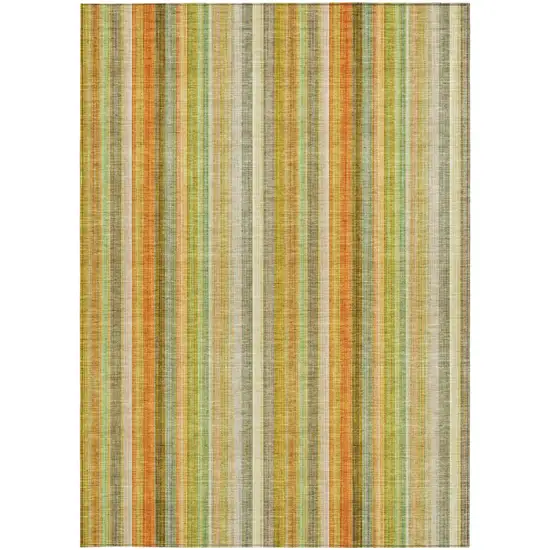 Tan Orange and Green Striped Washable Non Skid Indoor Outdoor Area Rug Photo 4