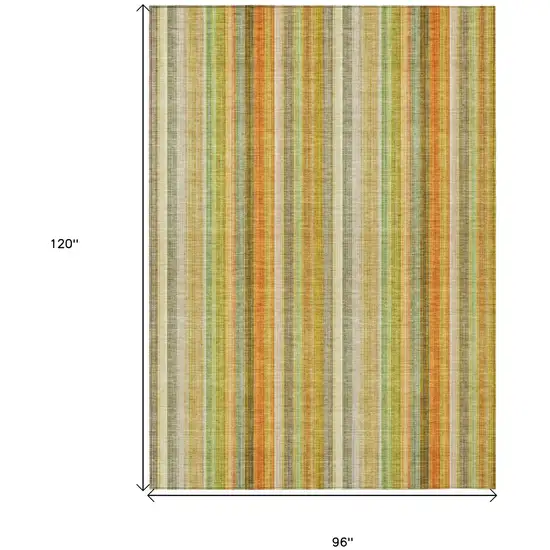 Tan Orange and Green Striped Washable Non Skid Indoor Outdoor Area Rug Photo 3