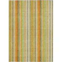 Photo of Tan Orange and Green Striped Washable Non Skid Indoor Outdoor Area Rug