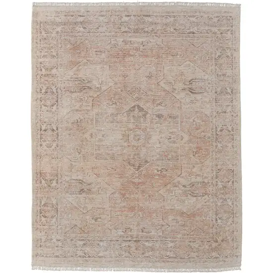 Tan Orange and Ivory Oriental Hand Woven Distressed Area Rug With Fringe Photo 5