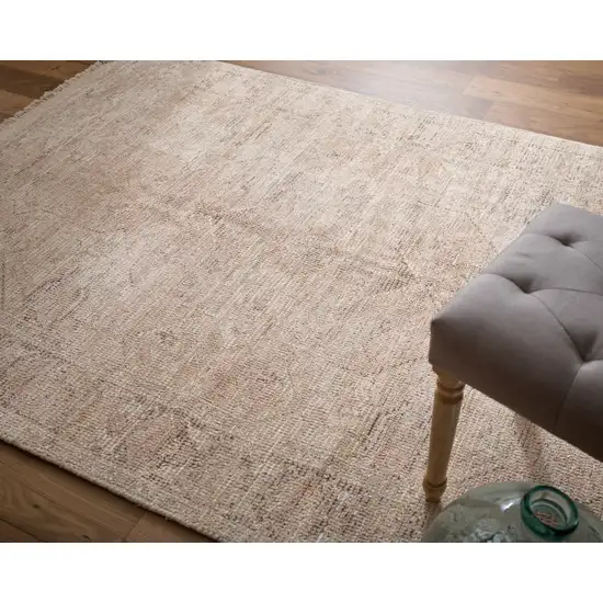 Tan Orange and Ivory Oriental Hand Woven Distressed Area Rug With Fringe Photo 9