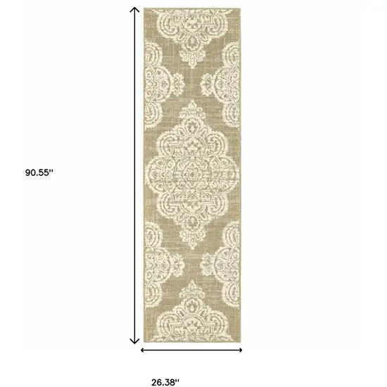 Tan Oriental Stain Resistant Indoor Outdoor Area Rug Photo 5