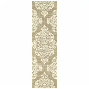 Photo of Tan Oriental Stain Resistant Indoor Outdoor Area Rug