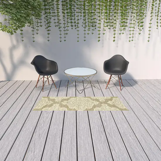 Tan Oriental Stain Resistant Indoor Outdoor Area Rug Photo 2