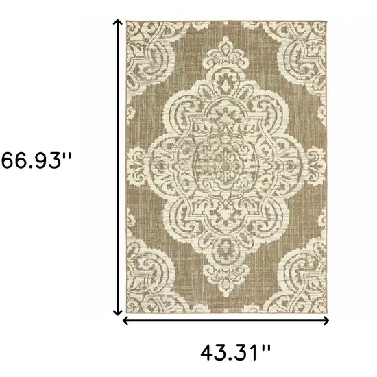 Tan Oriental Stain Resistant Indoor Outdoor Area Rug Photo 5