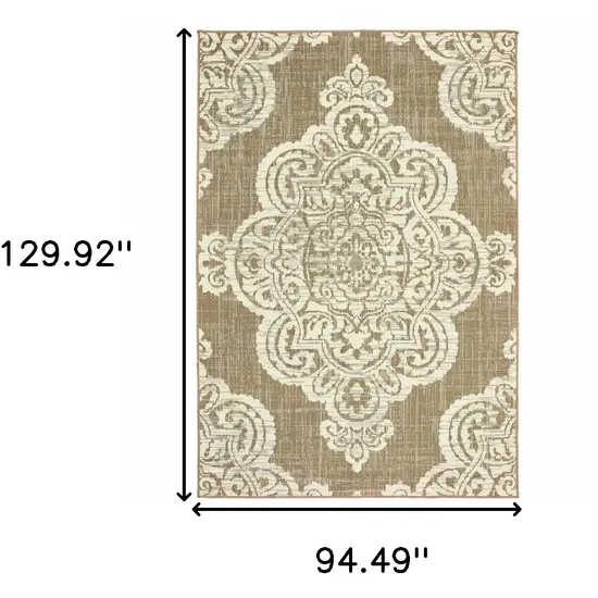 Tan Oriental Stain Resistant Indoor Outdoor Area Rug Photo 5