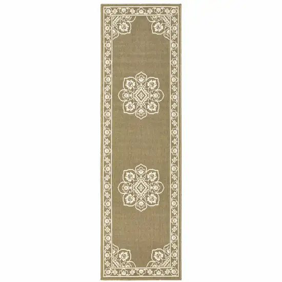 Tan Oriental Stain Resistant Indoor Outdoor Area Rug Photo 1