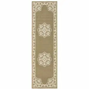 Photo of Tan Oriental Stain Resistant Indoor Outdoor Area Rug