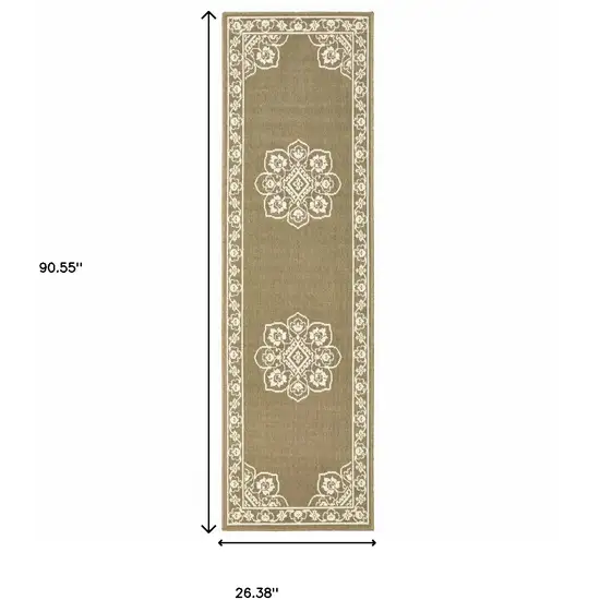 Tan Oriental Stain Resistant Indoor Outdoor Area Rug Photo 5