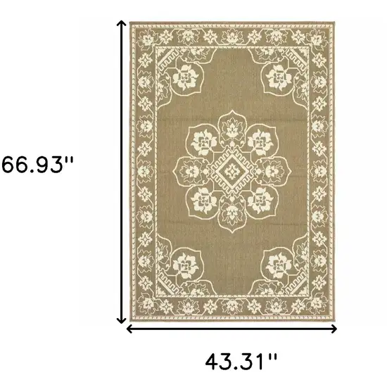 Tan Oriental Stain Resistant Indoor Outdoor Area Rug Photo 5