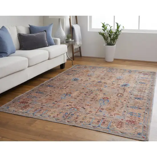 Tan Pink And Blue Floral Power Loom Area Rug Photo 3