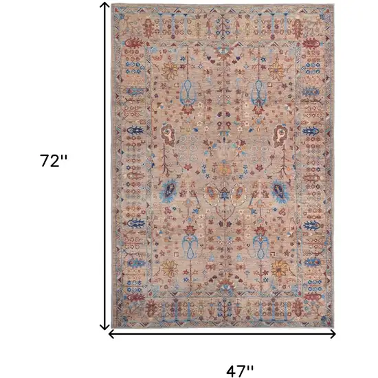 Tan Pink And Blue Floral Power Loom Area Rug Photo 4