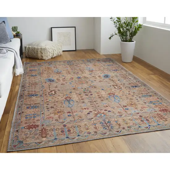 Tan Pink And Blue Floral Power Loom Area Rug Photo 2