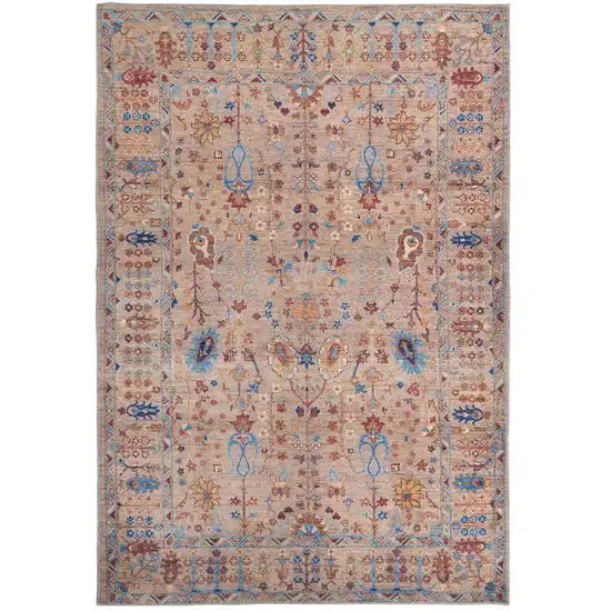 Tan Pink And Blue Floral Power Loom Area Rug Photo 1