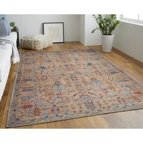 Tan Pink And Blue Floral Power Loom Area Rug Photo 6