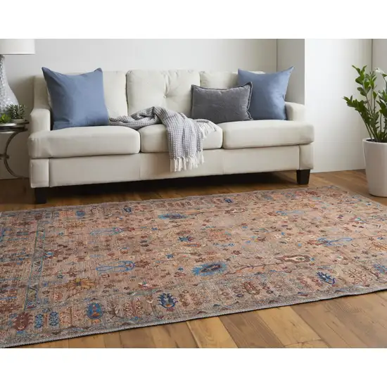 Tan Pink And Blue Floral Power Loom Area Rug Photo 8