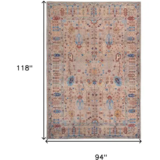 Tan Pink And Blue Floral Power Loom Area Rug Photo 10