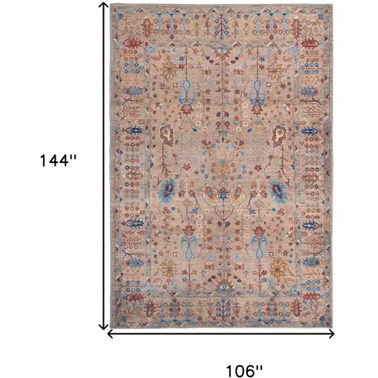 Tan Pink And Blue Floral Power Loom Area Rug Photo 10