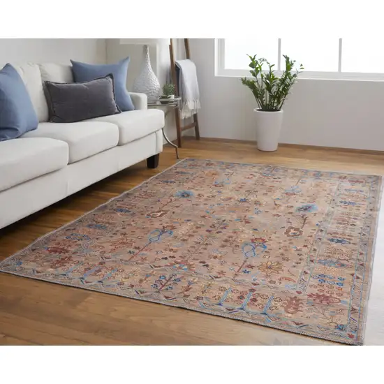 Tan Pink And Blue Floral Power Loom Area Rug Photo 7