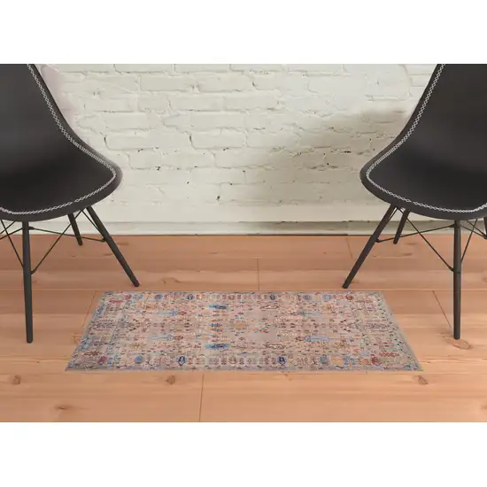 Tan Pink And Blue Floral Power Loom Area Rug Photo 2