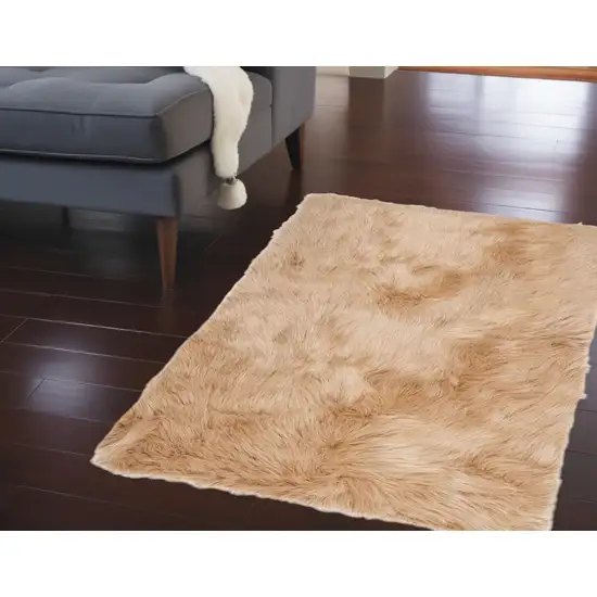 Tan Rectangular Faux Fur - Area Rug Photo 1