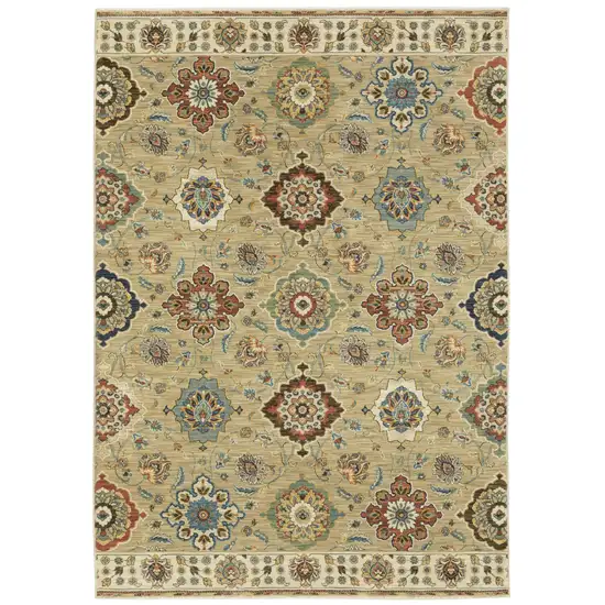 Tan Red And Blue Floral Area Rug With Fringe Photo 5