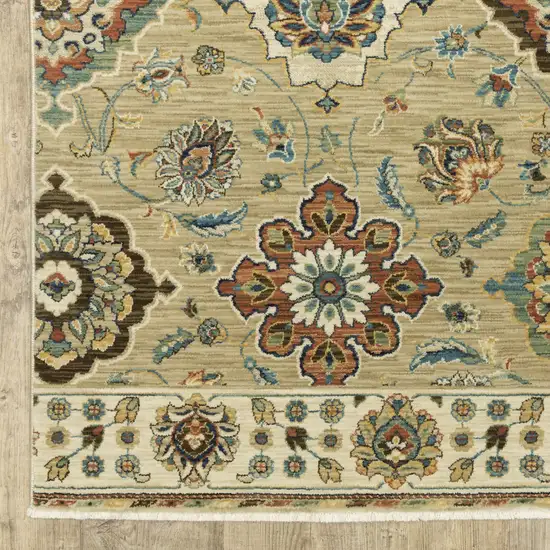 Tan Red And Blue Floral Area Rug With Fringe Photo 9