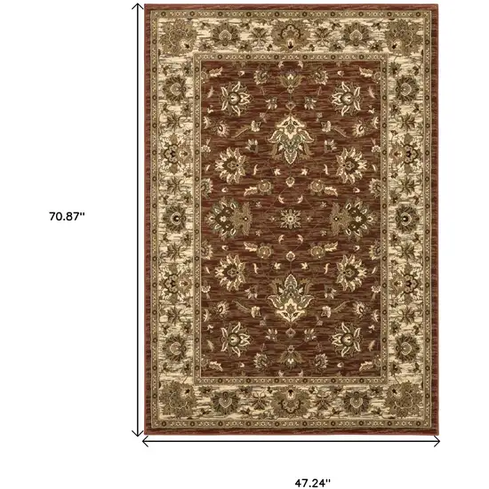 Tan Red And Ivory Floral Area Rug Photo 3