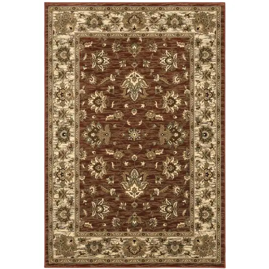 Tan Red And Ivory Floral Area Rug Photo 2