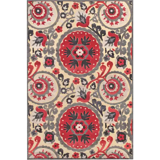 Tan Red and Taupe Paisley Power Loom Area Rug Photo 4