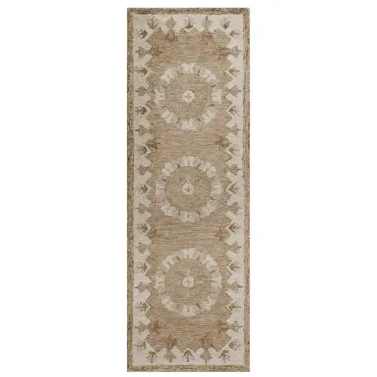 Tan Retro Modern Medallion Runner Rug Photo 6