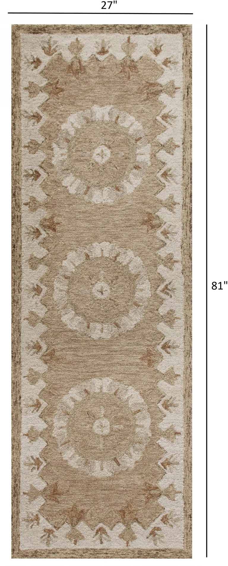 Tan Retro Modern Medallion Runner Rug Photo 5