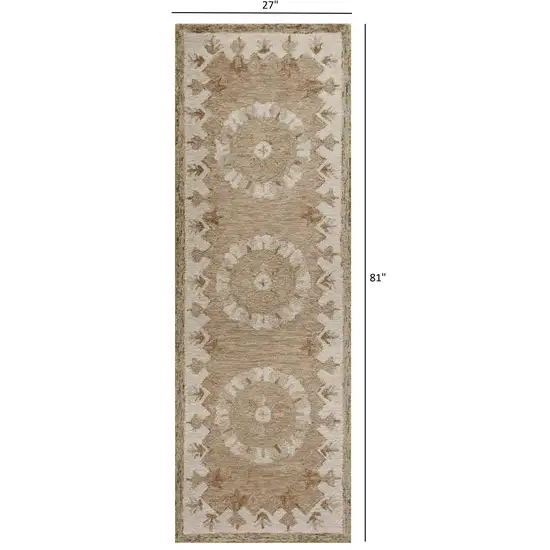 Tan Retro Modern Medallion Runner Rug Photo 5