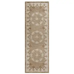 Photo of Tan Retro Modern Medallion Runner Rug