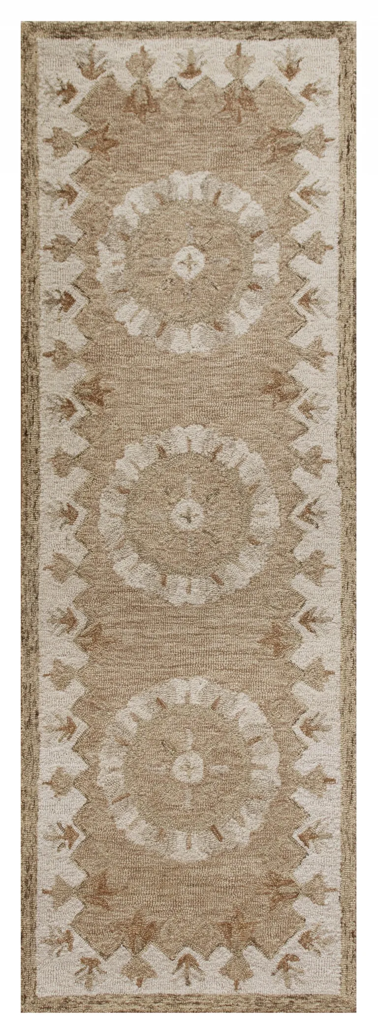 Tan Retro Modern Medallion Runner Rug Photo 1