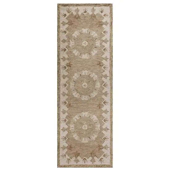 Tan Retro Modern Medallion Runner Rug Photo 1