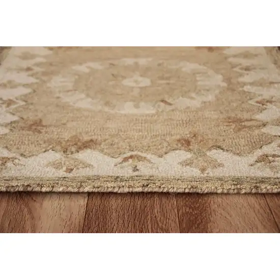 Tan Retro Modern Medallion Runner Rug Photo 3