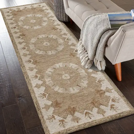 Tan Retro Modern Medallion Runner Rug Photo 7