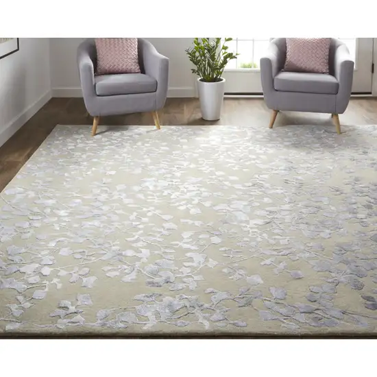 Tan Silver And Gray Wool Floral Tufted Handmade Area Rug Photo 8