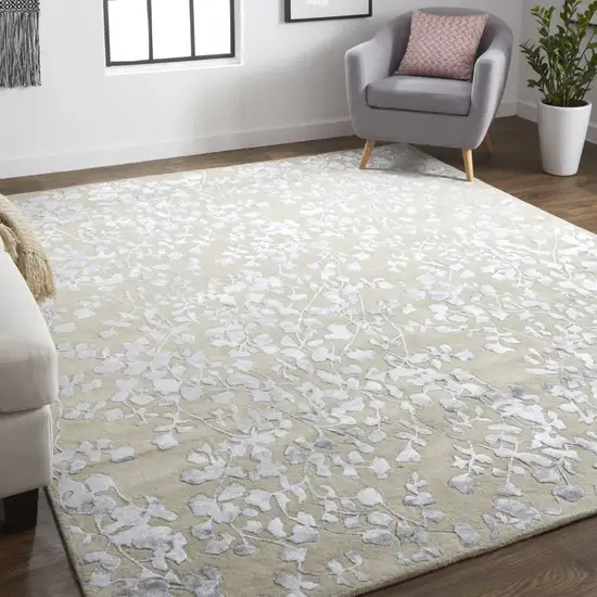 Tan Silver And Gray Wool Floral Tufted Handmade Area Rug Photo 7