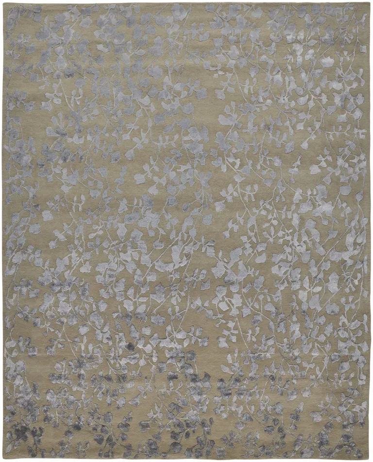 Tan Silver And Gray Wool Floral Tufted Handmade Area Rug Photo 1