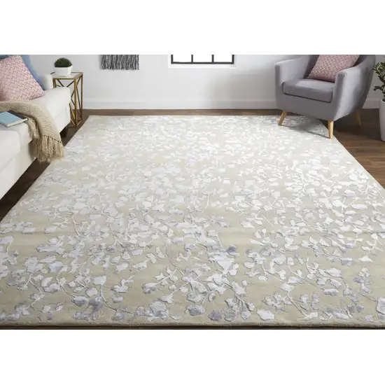 Tan Silver And Gray Wool Floral Tufted Handmade Area Rug Photo 6