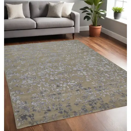 Tan Silver And Gray Wool Floral Tufted Handmade Area Rug Photo 1