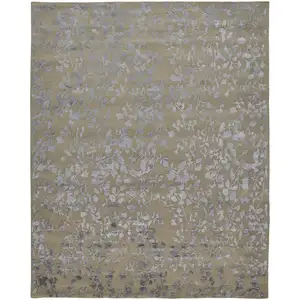 Photo of Tan Silver And Gray Wool Floral Tufted Handmade Area Rug