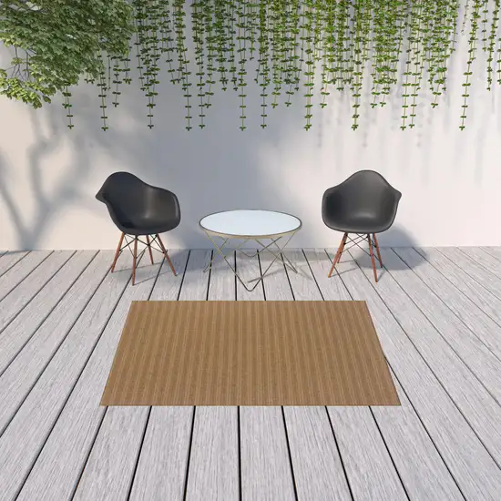 Tan Striped Stain Resistant Indoor Outdoor Area Rug Photo 2