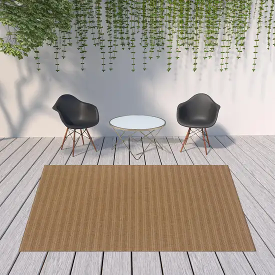 Tan Striped Stain Resistant Indoor Outdoor Area Rug Photo 2