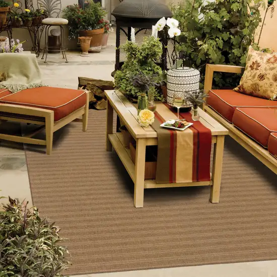 Tan Striped Stain Resistant Indoor Outdoor Area Rug Photo 4