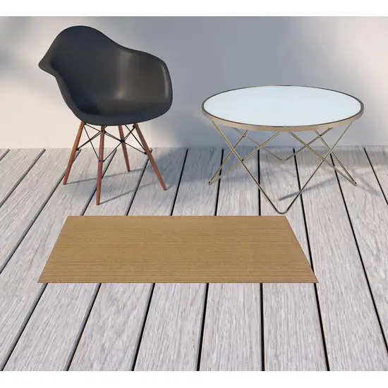 Tan Striped Stain Resistant Indoor Outdoor Area Rug Photo 2